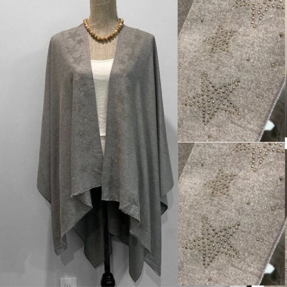 Sarta Grey Silver Stars Soft Shawl Wrap - Picture 1 of 15